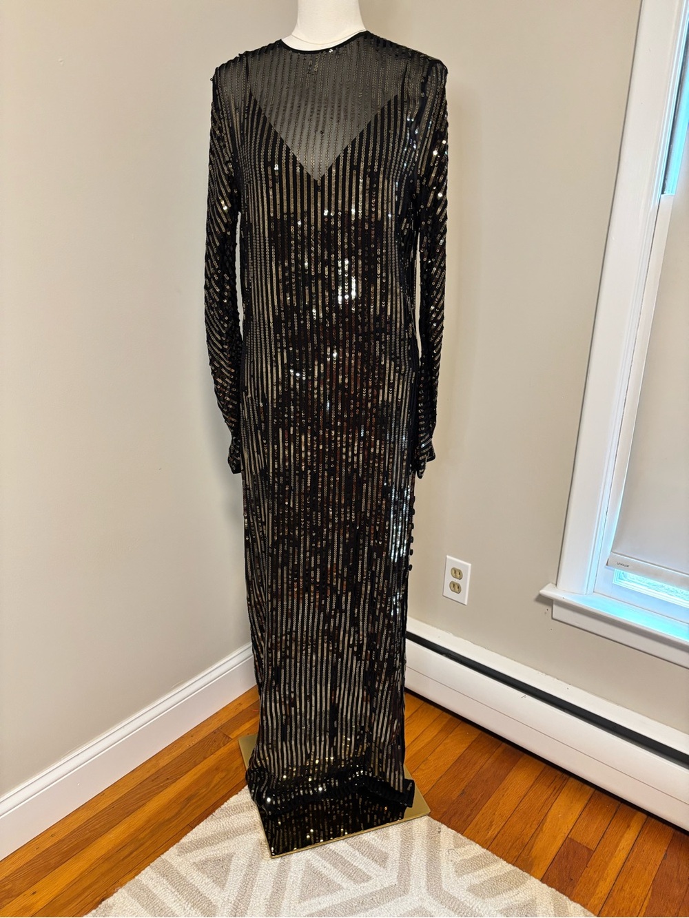 Johanna Ortiz Actitud Nautica Sequin Tunic Maxi Dress Black Gold Size 6